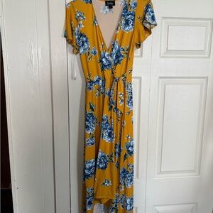 by & by Mustard and Blue Floral High Low Dress